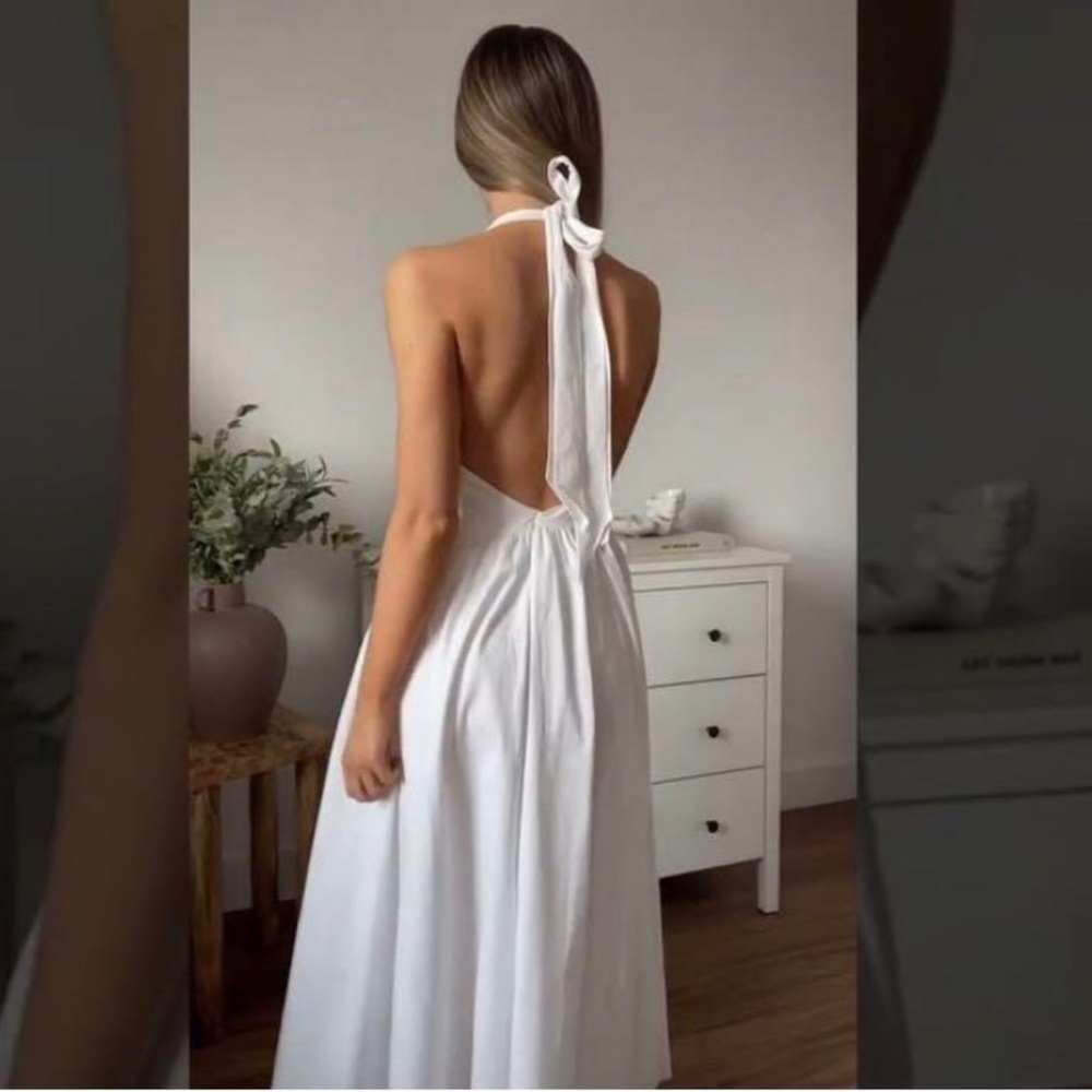 Zara - Size L - White Halter Full Length Dress